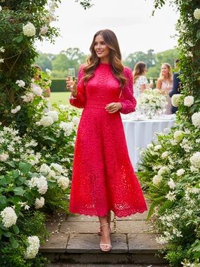 Dalia MacPhee Fuchsia Guipure Lace Midi Dress NWT 🇨🇦